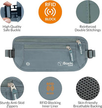 Load image into Gallery viewer, Money Belt for Travel with RFID Blocking Technology - Hidden Travel Money Pouch for Cash, Credit Cards, Passport, and Travel Valuables - Secure Water Resistant Money Belt for Men and Women - Gray