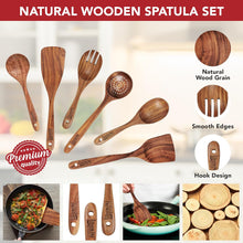 Load image into Gallery viewer, Luxury Teak Wood Utensil Set - Elegant 6-Piece Cooking Ensemble Including Spoons, Server, Scraper & Spatula - Expertly Crafted for Culinary Excellence