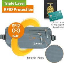 Load image into Gallery viewer, Money Belt for Travel with RFID Blocking Technology - Hidden Travel Money Pouch for Cash, Credit Cards, Passport, and Travel Valuables - Secure Water Resistant Money Belt for Men and Women - Gray