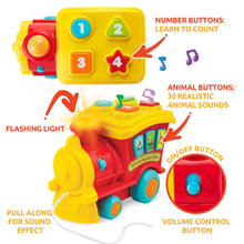 Load image into Gallery viewer, KiddoLab Toy Train - Interactive & Educational Pull Toy for Babies, Toddlers, Children - Numbers & Animal Sound Buttons, 8 Songs, Volume Control, Flashing Light - For Kids Ages 6 Months & Up