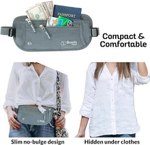Load image into Gallery viewer, Money Belt for Travel with RFID Blocking Technology - Hidden Travel Money Pouch for Cash, Credit Cards, Passport, and Travel Valuables - Secure Water Resistant Money Belt for Men and Women - Gray