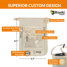 Load image into Gallery viewer, RFID Travel Neck Wallet - Beige | Sleek, Secure Passport Holder and Money Pouch with Adjustable Neck Strap for Men and Women to Keep Cash, Credit Cards & Travel Documents Safe