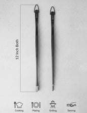 Load image into Gallery viewer, Tweezer Tongs Set of 2 – Boxiki Kitchen 430 Stainless Steel Cooking Tweezers, Long Chef Tweezers for Plating, Grilling, Baking, Pasta, Food Handling, Cake Decorating & Culinary Use