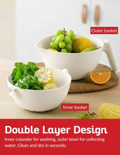 Load image into Gallery viewer, Multi Functional Draining Basket – Double Layer Colander & Bowl for Pasta, Fruits & Vegetables – Durable BPA-Free, Dishwasher Safe (Milky White).