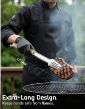 Load image into Gallery viewer, 17-Inch Grill Tongs for Outdoor Grilling - Heavy Duty Stainless Steel Tongs with Luxurious Walnut Grip & Premium Gift Pouch - Extra Long BBQ Tongs for Grilling, Smoker & Outdoor Cooking