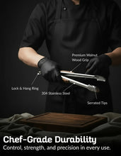 Load image into Gallery viewer, 17-Inch Grill Tongs for Outdoor Grilling - Heavy Duty Stainless Steel Tongs with Luxurious Walnut Grip & Premium Gift Pouch - Extra Long BBQ Tongs for Grilling, Smoker & Outdoor Cooking