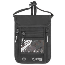 Load image into Gallery viewer, RFID Travel Neck Wallet - Black | Sleek, Secure Passport Holder and Money Pouch with Adjustable Neck Strap for Men and Women to Keep Cash, Credit Cards and Travel Documents Safe.