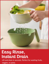 Load image into Gallery viewer, Multi Functional Draining Basket – Double Layer Colander & Bowl for, Fruits & Vegetables – Durable BPA-Free, Dishwasher Safe (Avocado Green)