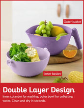 Load image into Gallery viewer, Multi Functional Draining Basket – Double Layer Colander & Bowl for Pasta, Fruits & Vegetables – Durable BPA-Free, Dishwasher Safe - Purple.