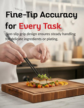 Load image into Gallery viewer, Tweezer Tongs Set of 2 – Boxiki Kitchen 430 Stainless Steel Cooking Tweezers, Long Chef Tweezers for Plating, Grilling, Baking, Pasta, Food Handling, Cake Decorating & Culinary Use