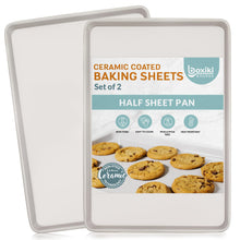 Load image into Gallery viewer, Boxiki Kitchen Nonstick Ceramic Baking Sheet/Cookie Sheet - Set of 2, Durable and Easy to Clean Baking Pans for Kitchen - Dishwasher and Freezer Safe, PFAS-Free (Half Sheet Pan)