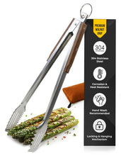Load image into Gallery viewer, 17-Inch Grill Tongs for Outdoor Grilling - Heavy Duty Stainless Steel Tongs with Luxurious Walnut Grip & Premium Gift Pouch - Extra Long BBQ Tongs for Grilling, Smoker & Outdoor Cooking