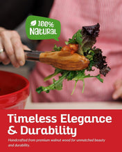 Load image into Gallery viewer, Boxiki Kitchen 9 Inch Tongs for Cooking with Wooden Tips - Nonstick Kitchen Tongs for Serving Food, Grilling, Cooking, BBQ and Tossing Salad - Made of Natural Walnut Wood