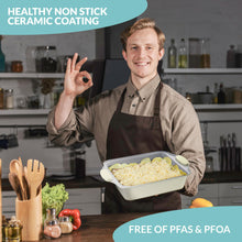 Load image into Gallery viewer, Boxiki Kitchen 8x8 Baking Pan - Non Stick Ceramic Square Cake Pan for Oven - Brownie Pan with Silicon Handle, Durable & Warp Resistant