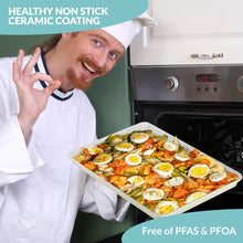 Load image into Gallery viewer, Boxiki Kitchen Non-Stick Ceramic Baking Sheet - Slick & Non-Toxic Ceramic Coating, PTFE & PFOA Free Cookie Sheet Pan - Ceramic Cookie Sheet, Perfect for Baking, Roasting, and More (Half Sheet Pan)