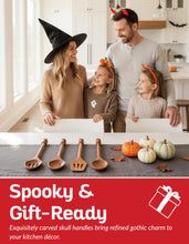 Load image into Gallery viewer, Acacia Wood Cooking Utensil Set with Skull Handles – 4-Piece FSC Certified Acacia Wood Kitchen Tools, Eco-Friendly Nonstick Safe Cooking Utensils (Spatula, Spoon, Slotted Turner, Slotted Spoon)