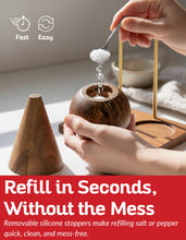 Load image into Gallery viewer, Acacia Wood Salt and Pepper Shaker Set – 2-Piece with Storage Base and Titanium Handle – Elegant Wooden Spice Holder for Kitchen and Dining Table