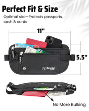 Load image into Gallery viewer, Money Belt for Travel - RFID Blocking Hidden Money Pouch to Hold Cash, Passport, Credit Cards and Travel Documents - Slim Fanny Pack For Men and Women - Black