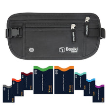 Load image into Gallery viewer, Boxiki Travel, Black Money Belt with RFID Sleeves Set - 8 Pcs Navy Blue | Secure Waist Bag and RFID Card Holder for Men and Women