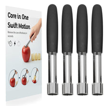 Load image into Gallery viewer, Premium Apple Corer Tool 4 Pack – Boxiki Kitchen Stainless Steel Apple Core Remover, Fruit Corer for Pears, Cucumbers, Cupcakes & More – Dishwasher Safe