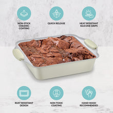 Load image into Gallery viewer, Boxiki Kitchen 8x8 Baking Pan - Non Stick Ceramic Square Cake Pan for Oven - Brownie Pan with Silicon Handle, Durable & Warp Resistant