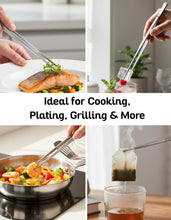 Load image into Gallery viewer, Tweezer Tongs Set of 2 – Boxiki Kitchen 430 Stainless Steel Cooking Tweezers, Long Chef Tweezers for Plating, Grilling, Baking, Pasta, Food Handling, Cake Decorating & Culinary Use