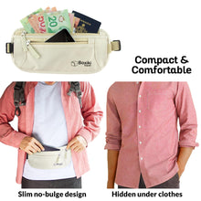 Load image into Gallery viewer, Boxiki Travel Money Belt with RFID Sleeves Set - Secure Travel Pouch and RFID Card Holder to Protect Cash, Credit Cards and Travel Documents for Men and Women