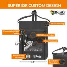 Load image into Gallery viewer, RFID Travel Neck Wallet - Black | Sleek, Secure Passport Holder and Money Pouch with Adjustable Neck Strap for Men and Women to Keep Cash, Credit Cards and Travel Documents Safe.