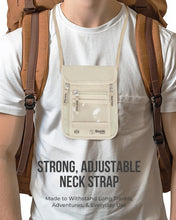 Load image into Gallery viewer, RFID Travel Neck Wallet - Beige | Sleek, Secure Passport Holder and Money Pouch with Adjustable Neck Strap for Men and Women to Keep Cash, Credit Cards & Travel Documents Safe