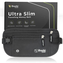 Load image into Gallery viewer, Money Belt for Travel - RFID Blocking Hidden Money Pouch to Hold Cash, Passport, Credit Cards and Travel Documents - Slim Fanny Pack For Men and Women - Black