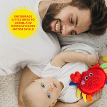 Load image into Gallery viewer, Musical Plush Crab Baby Toy with Nursery Rhymes and Sensory Sound Button, Crawling Tummy Time Companion for 3 Month Old Infants, Soft Huggable Newborn Stuffed Animal Developmental Toy