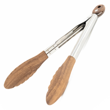 Load image into Gallery viewer, Boxiki Kitchen Tongs for Cooking with Wooden Tips - Nonstick Cooking Tongs & Salad Tongs for Serving Food, Grilling, Cooking, BBQ and Tossing Salad - Made of Natural Walnut Wood, Size 11-inch