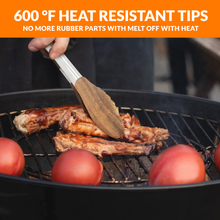 Load image into Gallery viewer, Boxiki Kitchen Tongs for Cooking with Wooden Tips - Nonstick Cooking Tongs & Salad Tongs for Serving Food, Grilling, Cooking, BBQ and Tossing Salad - Made of Natural Walnut Wood, Size 11-inch