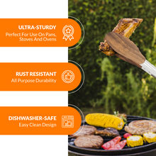 Load image into Gallery viewer, Boxiki Kitchen Tongs for Cooking with Wooden Tips - Nonstick Cooking Tongs & Salad Tongs for Serving Food, Grilling, Cooking, BBQ and Tossing Salad - Made of Natural Walnut Wood, Size 11-inch