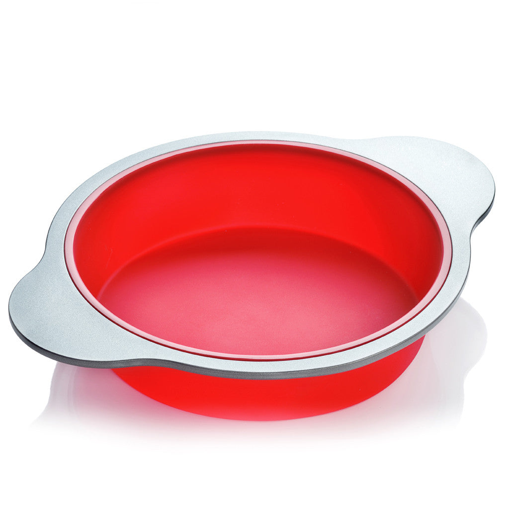 Silicone Round Cake Pan Large 9-Inch Baking Cake Mold by Boxiki Kitchen | Best Non-Stick Bakeware | FDA-Approved Silicone w/Heavy Grade Steel Frame