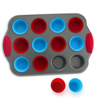 Load image into Gallery viewer, 12-Cup Mini Muffin Pan + Silicone Muffin Cup Liners by Boxiki Kitchen - Boxiki Kitchen