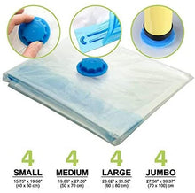 Load image into Gallery viewer, 16 Pack Vacuum Storage Bags, Space Saver Bags (4 Jumbo/4 Large/4 Medium/4 Small) Vacuum Sealer Bags for Clothes Storage with Travel Hand Pump