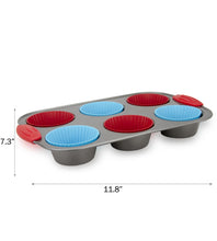 Load image into Gallery viewer, 6-Cup Mini Muffin Pan + Silicone Muffin Cup Liners by Boxiki Kitchen - Boxiki Kitchen