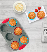 Load image into Gallery viewer, 6-Cup Mini Muffin Pan + Silicone Muffin Cup Liners by Boxiki Kitchen - Boxiki Kitchen