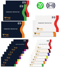 Load image into Gallery viewer, 15 Credit Card Sleeves + 5 Passport Sleeves (Navy Blue & White) by Boxiki Travel - Boxiki Travel