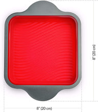 Load image into Gallery viewer, Boxiki Kitchen Non-Stick Silicone 8x8 Square Cake and Brownie Pan with Easy Grip Steel Frame Handles - Easy to Release, Oven & Dishwasher Safe
