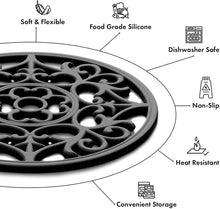 Load image into Gallery viewer, Boxiki Kitchen Silicone Trivet Mat | Trivets for Hot Dishes | Silicone Pads | Silicone Trivets | Silicone Microwave Mats | Pot Mat | Mexican Wall Decor (Black)