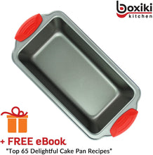 Load image into Gallery viewer, Boxiki Kitchen Non Stick Steel Banana Bread Pan for Baking, Premium Loaf Pan 8.5 Inch With Easy to Clean & Quick Release Coating - Professional Baking Pan With Silicone Handles for Baking Banana Bread