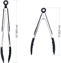 Load image into Gallery viewer, Kitchen Tongs for Cooking with Silicone Tips by Boxiki Kitchen, BPA Free Stainless Steel set of 2 Silicone Tongs for Cooking, Grilling & Toss a Salad, Heat Resistant Grill Tongs for Serving Food.