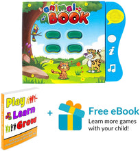 Load image into Gallery viewer, Boxiki kids Animal Sound Book for 1 Year Olds & Up - Toddlers Learning Toys with Animal Sounds and Games. Preschool Learning Toys & Interactive Books for Baby with Melodies & Light Up Buttons