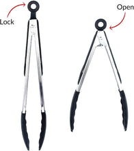Load image into Gallery viewer, Kitchen Tongs for Cooking with Silicone Tips by Boxiki Kitchen, BPA Free Stainless Steel set of 2 Silicone Tongs for Cooking, Grilling & Toss a Salad, Heat Resistant Grill Tongs for Serving Food.