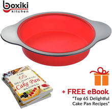 Load image into Gallery viewer, Boxiki Kitchen 9 Inch Non-Stick Silicone Round Cake Pan with Steel Frame Handles - Perfect for Baking Delicious Round Cakes