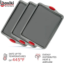 Load image into Gallery viewer, Nonstick Baking Sheet Tray Set of 3 - These Cookie Sheet Pans are Non-toxic, Dent, Warp, and Rust Resistant. Made with Heavy Gauge Carbon Steel for Oven Baking Sheets.