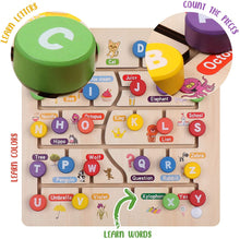 Load image into Gallery viewer, Boxiki kids Wooden Alphabet Puzzle. Alphabet Board for Kids with Wooden Letters. Best Learning ABC Puzzles That Help in Developing Motor Skills, Concentration and Imagination in Children.