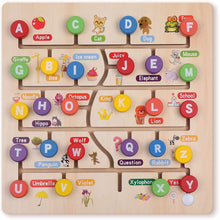 Load image into Gallery viewer, Boxiki kids Wooden Alphabet Puzzle. Alphabet Board for Kids with Wooden Letters. Best Learning ABC Puzzles That Help in Developing Motor Skills, Concentration and Imagination in Children.